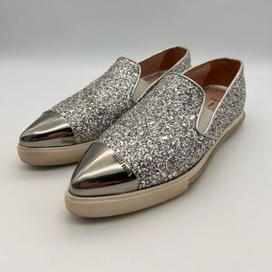 MIU MIU Glitter Slip-On Sneakers Steel Toe Pointed Size 35 Look At Photos